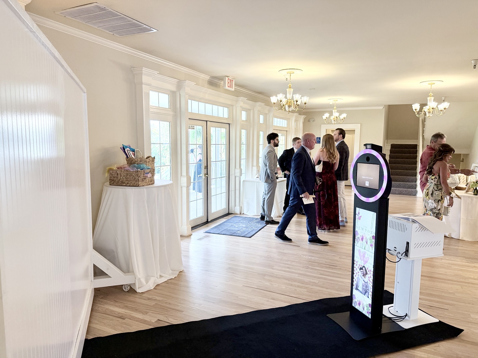 Dream Photo Booth tower and printer set up at a wedding reception